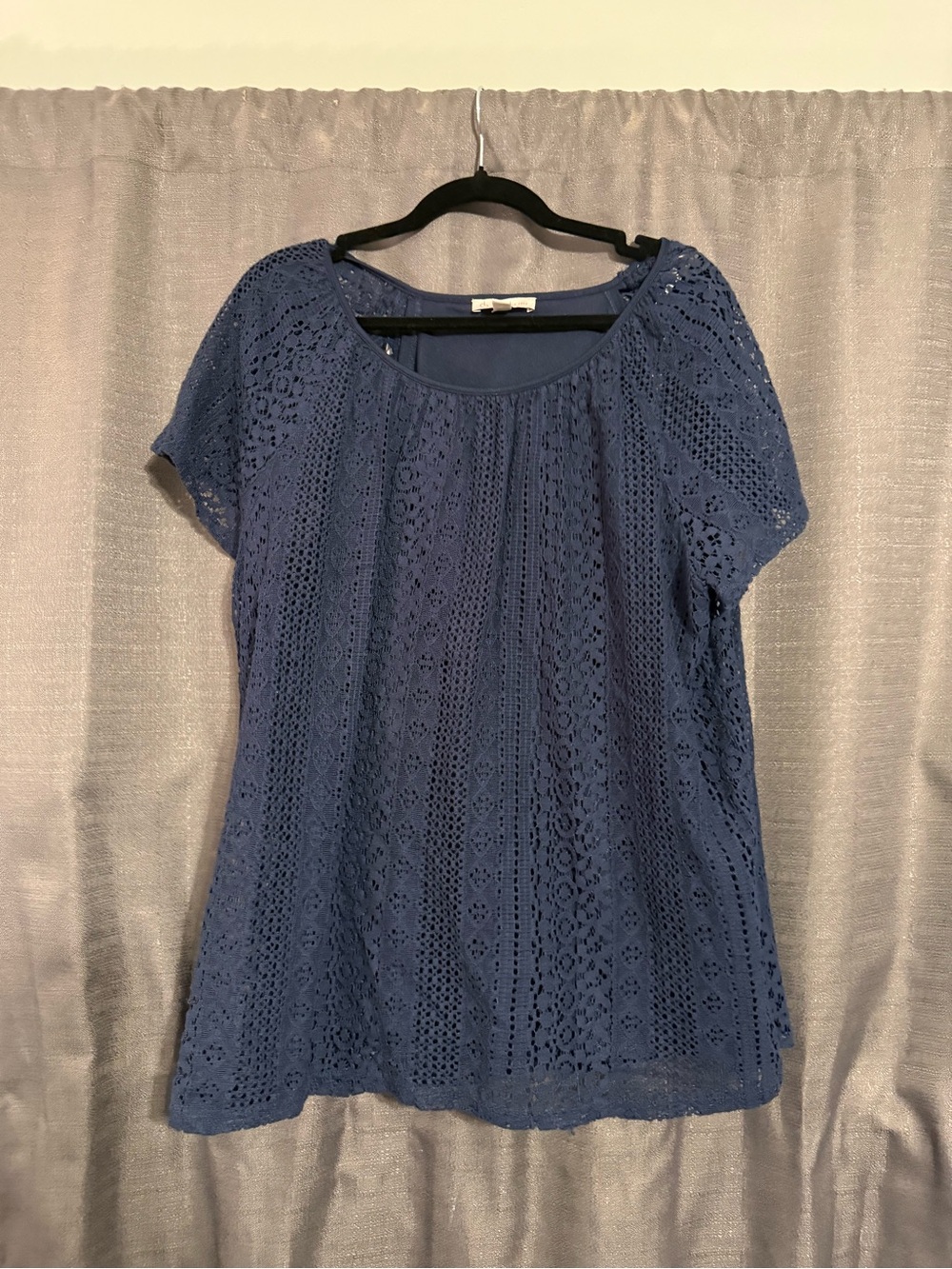 Women's Navy Lace Short-Sleeve Top